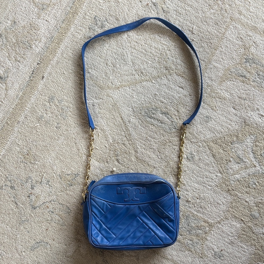 Tory Burch Blue Crossbody Bag with Gold Chain